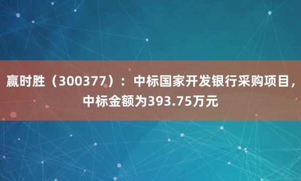 赢时胜（300377）：中标国家开发银行采购项目，中标金额为393.75万元