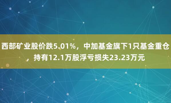 西部矿业股价跌5.01%，中加基金旗下1只基金重仓，持有12.1万股浮亏损失23.23万元