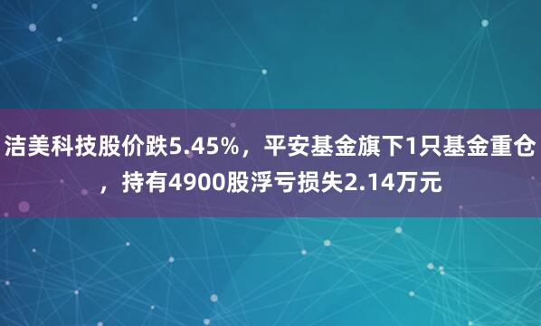 洁美科技股价跌5.45%，平安基金旗下1只基金重仓，持有4900股浮亏损失2.14万元