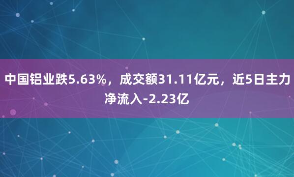 中国铝业跌5.63%，成交额31.11亿元，近5日主力净流入-2.23亿
