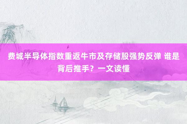 费城半导体指数重返牛市及存储股强势反弹 谁是背后推手？一文读懂