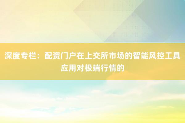 深度专栏：配资门户在上交所市场的智能风控工具应用对极端行情的