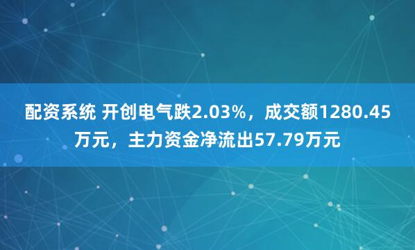 配资系统 开创电气跌2.03%，成交额1280.45万元，主力资金净流出57.79万元