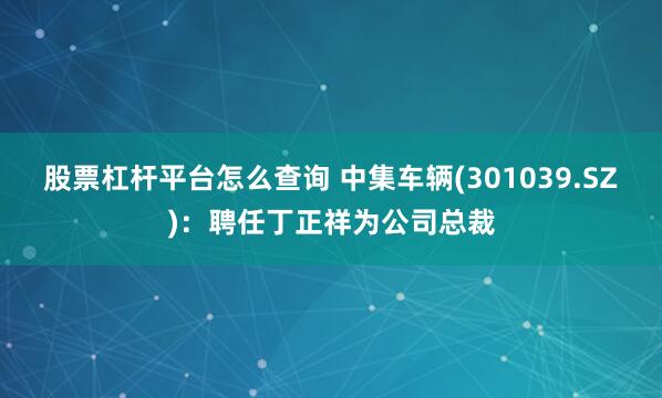股票杠杆平台怎么查询 中集车辆(301039.SZ)：聘任丁正祥为公司总裁