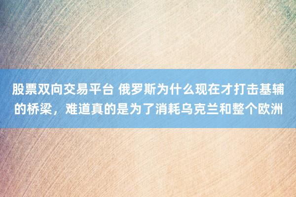 股票双向交易平台 俄罗斯为什么现在才打击基辅的桥梁，难道真的是为了消耗乌克兰和整个欧洲